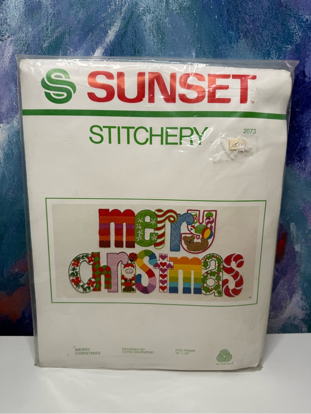 Sunset Stitchery Merry Christmas Crewel Kit New Old Stock Vintage #2073 1980